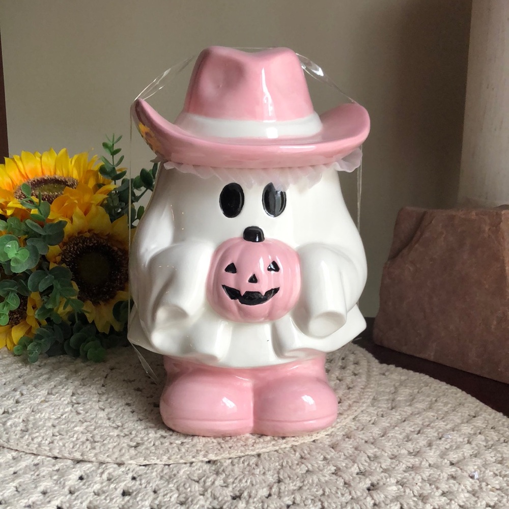 Pink Western Ghost Ceramic Halloween Cookie Jar